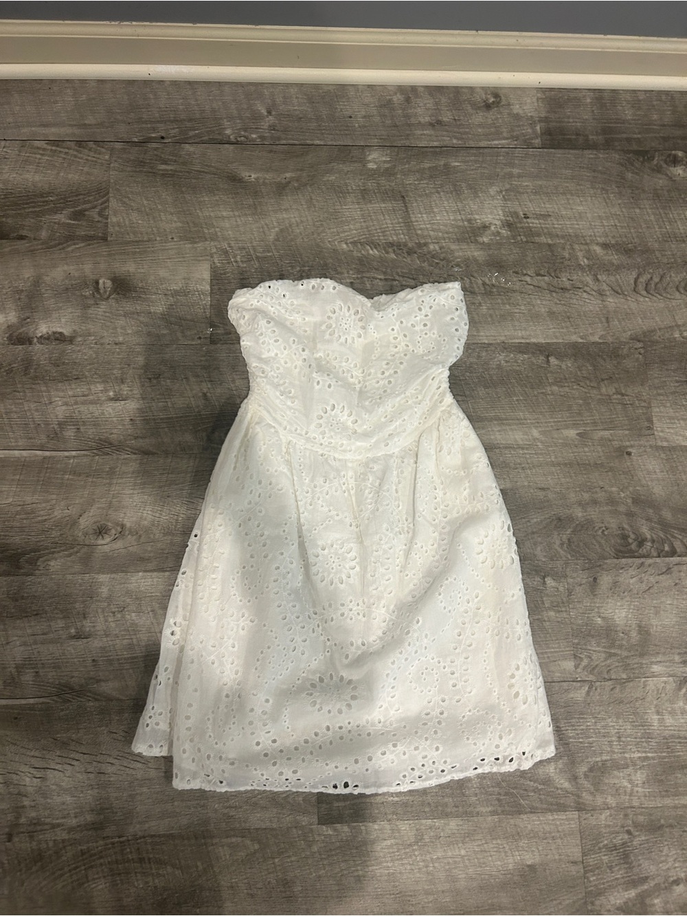 Hello Molly White Strapless Eyelet Midi Dress